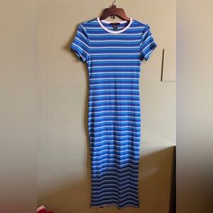 Forever 21 Blue & White Striped Midi Tee Dress
